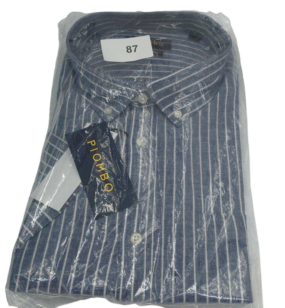 PIOMBO Mens Linen Shirt Size XXL Blue Italian Luxury Resort Button Down Summer